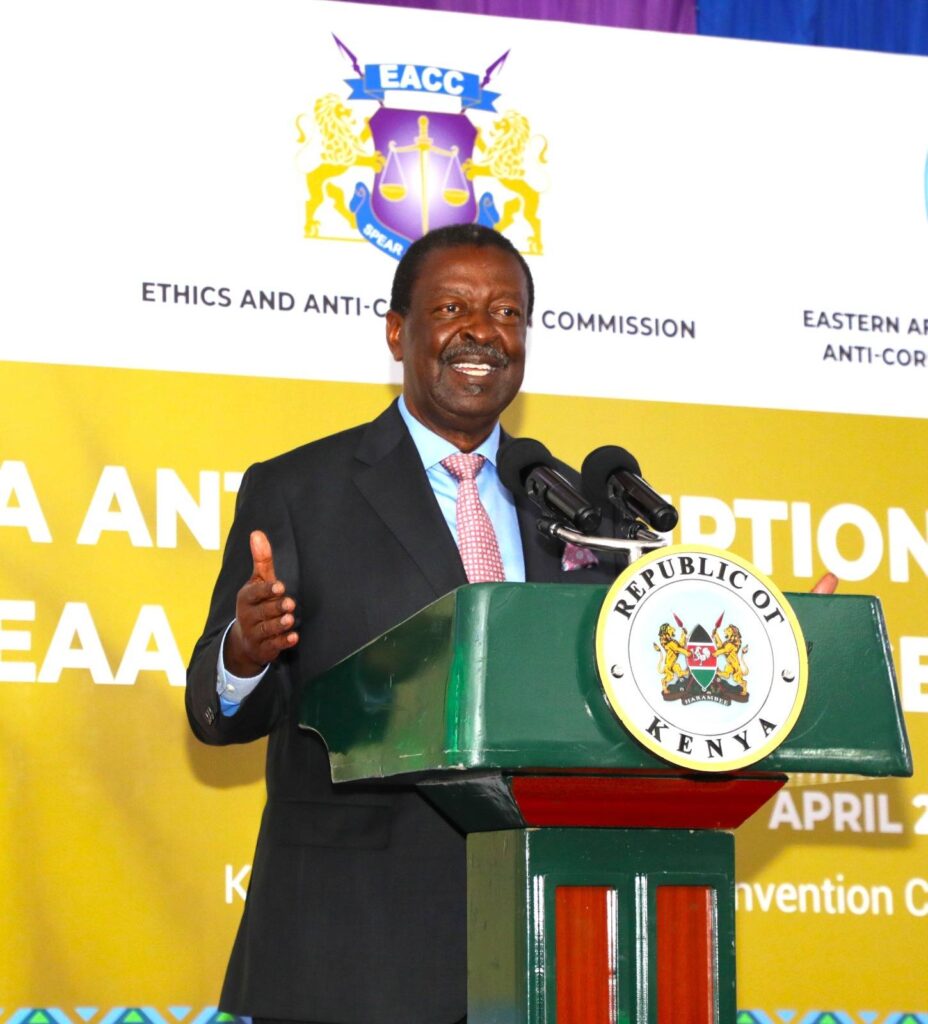 Prime Cabinet Secretary Musalia Mudavadi delivers remarks during the opening of the Regional Anti-Corruption Authorities Conference in Nairobi on April 23, 2026, amid renewed national conversations on integrity and accountability in public service. Picture/EACC