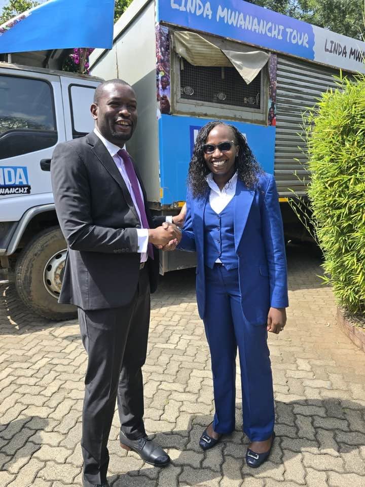 Former Law Society of Kenya President Faith Odhiambo poses with Nairobi Senator Edwin Sifuna during a recent Linda Mwananchi meeting, fueling speculation about the movement's growing appeal among Kenya's reformist and opposition circles. Photo/Edwin K Sifuna