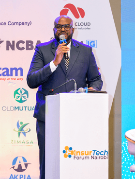 A speaker addresses attendees at the InsurTech Forum Nairobi, held at the Emara Ole-Sereni Hotel. The two-day event brought together leaders from across the insurance and finance sectors to discuss the future of AI and commercial strategy. Photo/Courtesy