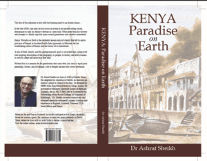 A copy of KENYA: Paradise on Earth, published by Free Press Publishers, showing the front and back covers. The blurb displayed on the back cover is designed to attract and persuade readers to buy the book. In contrast, a synopsis is primarily written for publishers, literary agents, editors, and reviewers, providing a concise overview of the book's content, structure, and intended audience.