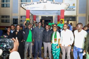 Former Chief Justice David Maraga speaks to journalists moments after his release from seven-hour police detention, flanked by colleagues from civil society organizations. Photo/Courtesy of United Green Movement Party