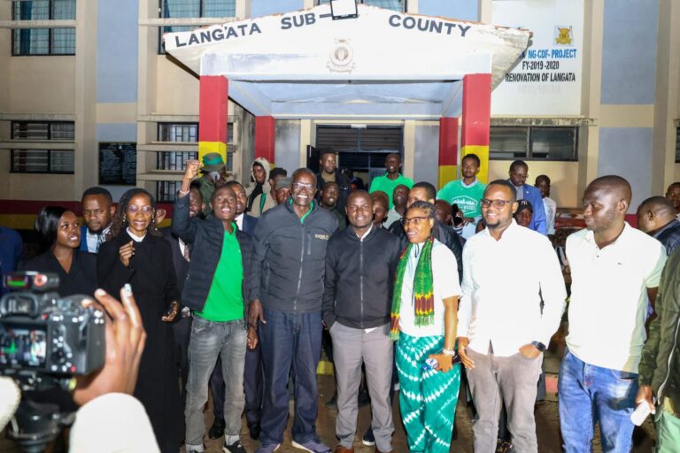 Former Chief Justice David Maraga speaks to journalists moments after his release from seven-hour police detention, flanked by colleagues from civil society organizations. Photo/Courtesy of United Green Movement Party